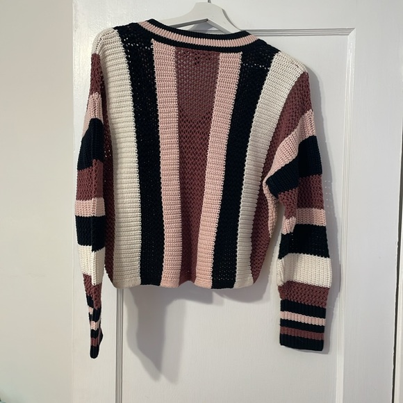 Express Pink Retro Strip V neck Sweater - Picture 2 of 4